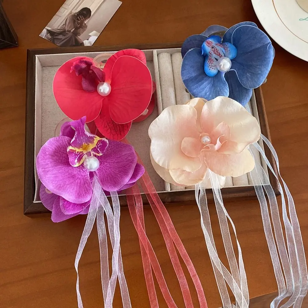 

Simulation Flowers Flower Hair Claw Pearl Ribbon Butterfly Orchid Hair Clip Ponytail Clip Cloth Large Shark Clip Female