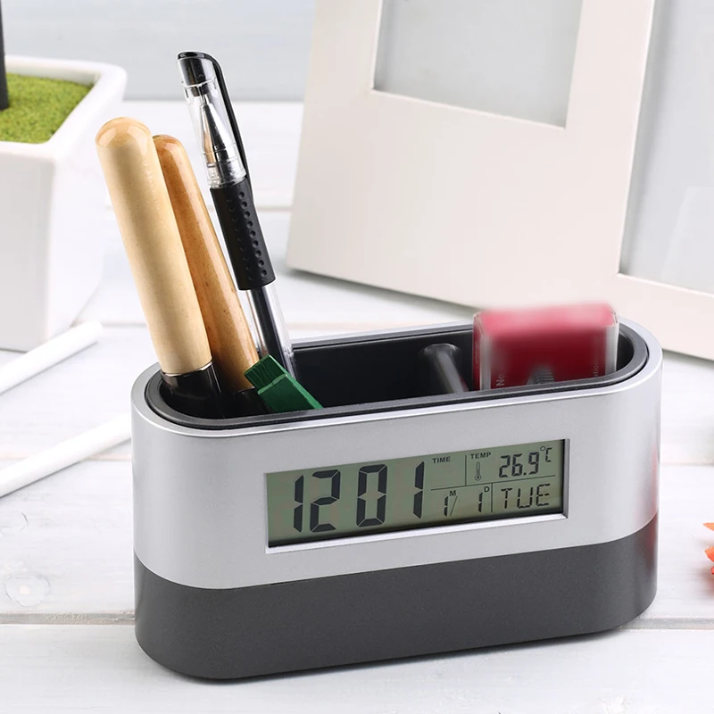 Electronic Digital Pen Holder Alarm Clock Calendar Temperature Display Timer Desk Pencil Holder Organizer For Family
Electronic Digital Pen Holder Alarm Clock Calendar Temperature Display Timer Desk Pencil Holder Organizer For Family