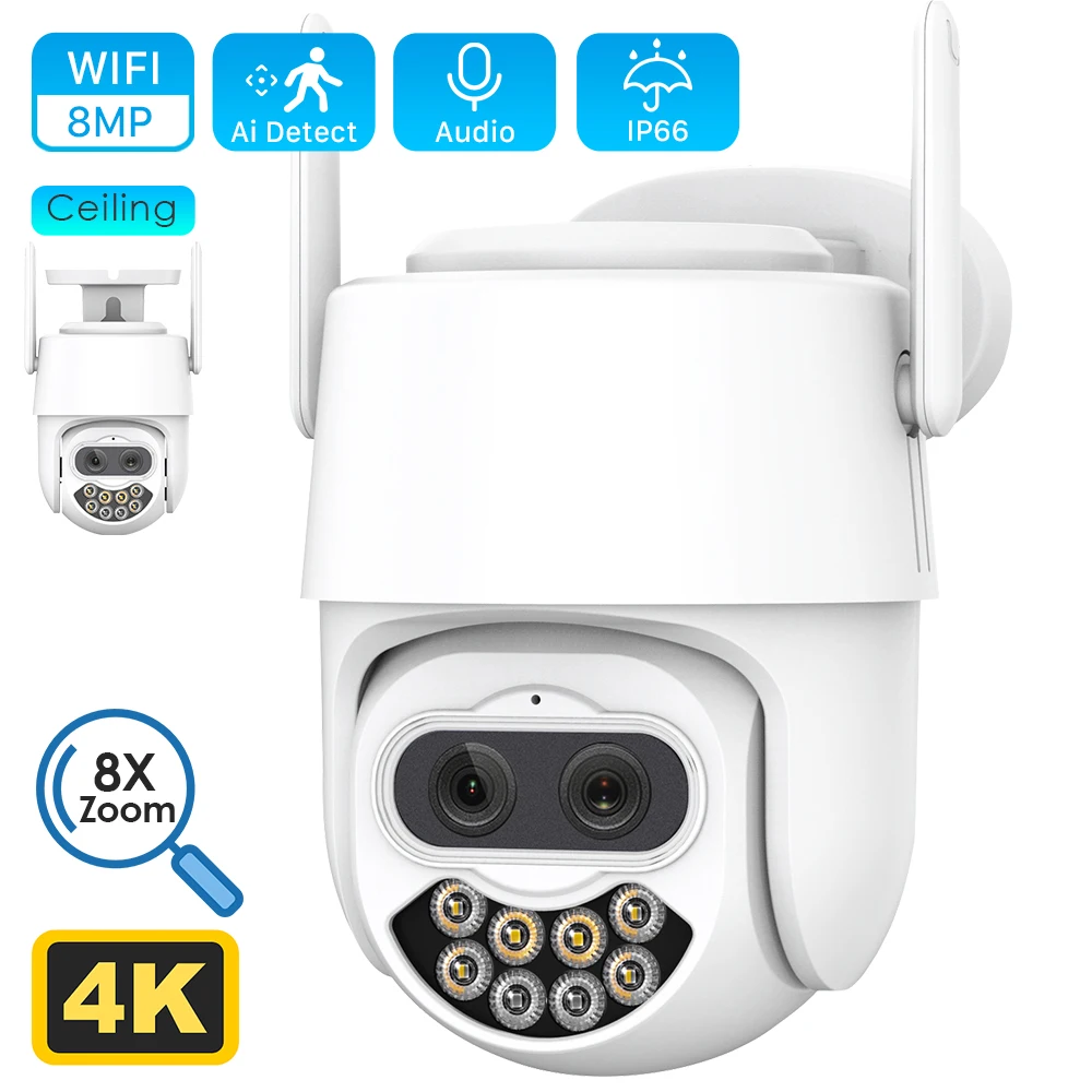 8 Мп 4K Двойная линза, 8x гибридный зум, PTZ IP -камера WiFi, Наоткрытом воздухе, обнаружение человека, 4 Мп аудио Безопасность, CCTV Видео наблюдения
8 Мп 4K Двойная линза, 8x гибридный зум, PTZ IP -камера WiFi, Наоткрытом воздухе, обнаружение человека, 4 Мп аудио Безопасность, CCTV Видео наблюдения