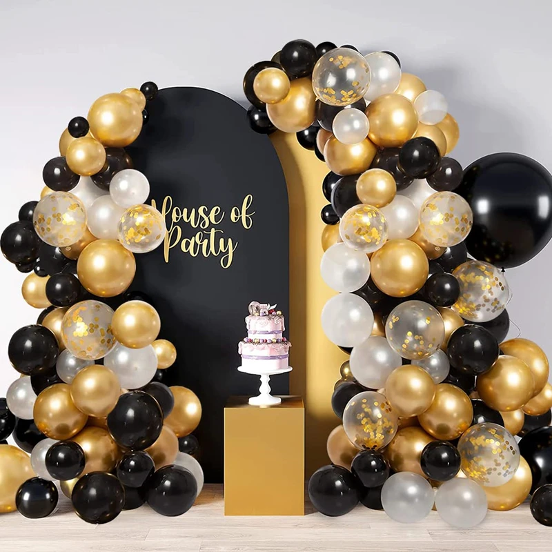 

Black Gold White Gold Confetti Latex Balloon Arch Garland Kit for Baby Shower Wedding Birthday Graduation Anniversary Decoration
