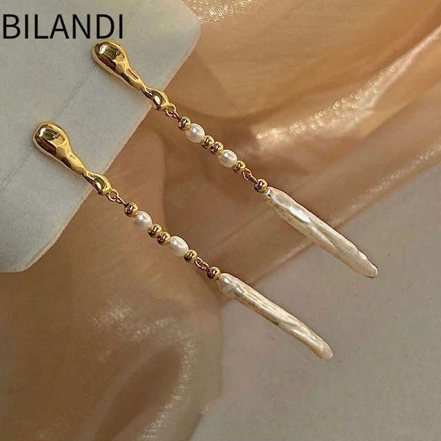Bilandi-Boucles d'oreilles longues en perles d'eau douce naturelles pour femmes, boucles d'oreilles pendantes en cuivre, tempérament élégant, bijoux fantaisie, haute qualité 1