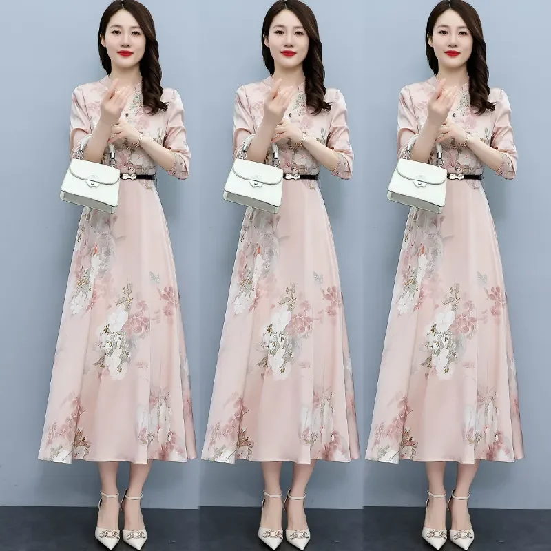 

Новинка 2023, весенне-осеннее платье, модное шелковое облегающее ТРАПЕЦИЕВИДНОЕ ПЛАТЬЕ до середины икры с принтом, одежда в китайском стиле с длинными рукавами, женская одежда