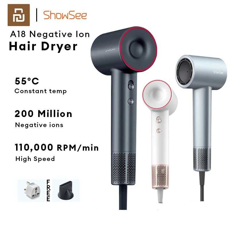 

Xiaomi Youpin ShowSee A18 Hair Dryer 1600W Negative Ion Hair Dryer High Speed Drying Hair Blower Dryer