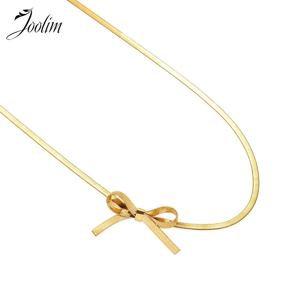 Joolim Jewelry Wholesale Waterproof Delicate Cute Bow Pendant Choker Snake Bone Chain Stainless Steel Necklace for Women
Joolim Jewelry Wholesale Waterproof Delicate Cute Bow Pendant Choker Snake Bone Chain Stainless Steel Necklace for Women