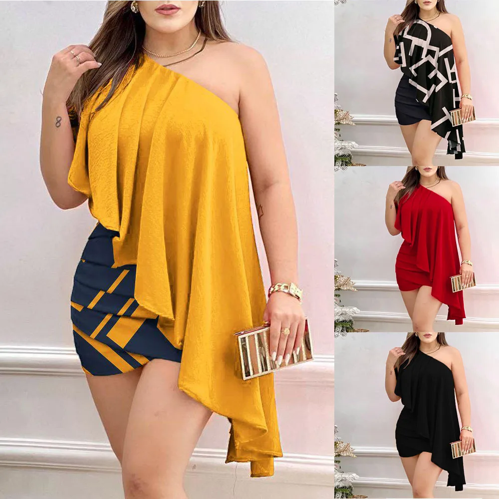 Four Color Women's 2023 New Sexy One Shoulder Oblique Neck Printed Irregular Ruffled Dress
Four Color Women's 2023 New Sexy One Shoulder Oblique Neck Printed Irregular Ruffled Dress