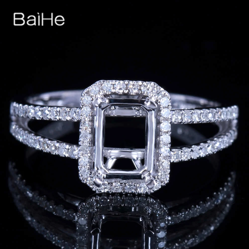 

BAIHE Solid 14K White Gold Radiant Cut Semi Mount Ring Women Men Fine Jewelry Making Halvmontert ring Anillo de montaje semi