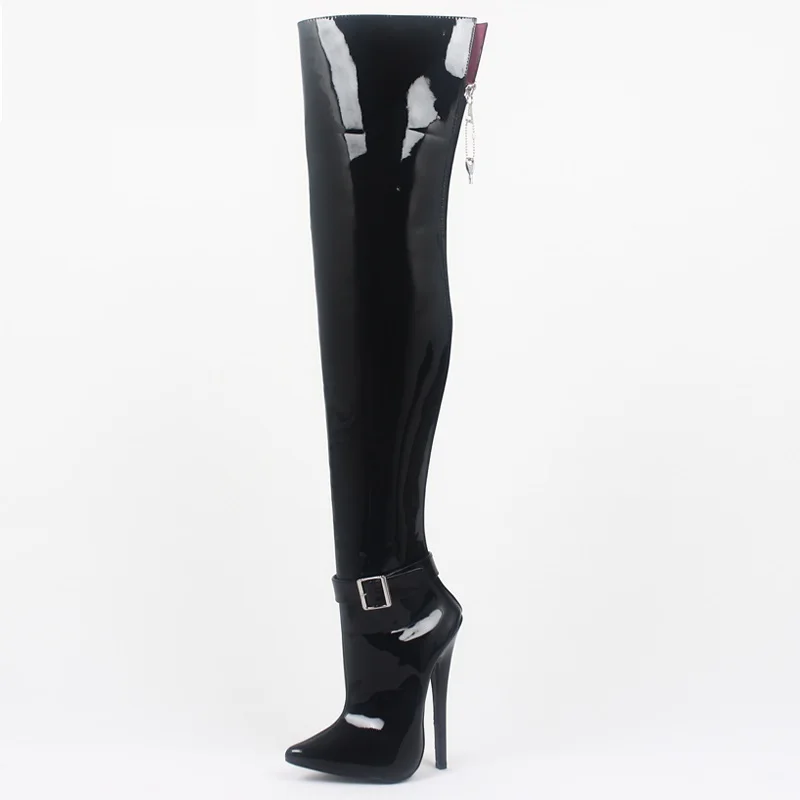 

CACA 18cm High Heels,Women Thigh Boots,Queen Lockable Stage Pole Dance Shoes,Back Laces Long Botas,Patent Leather,Custom Colors