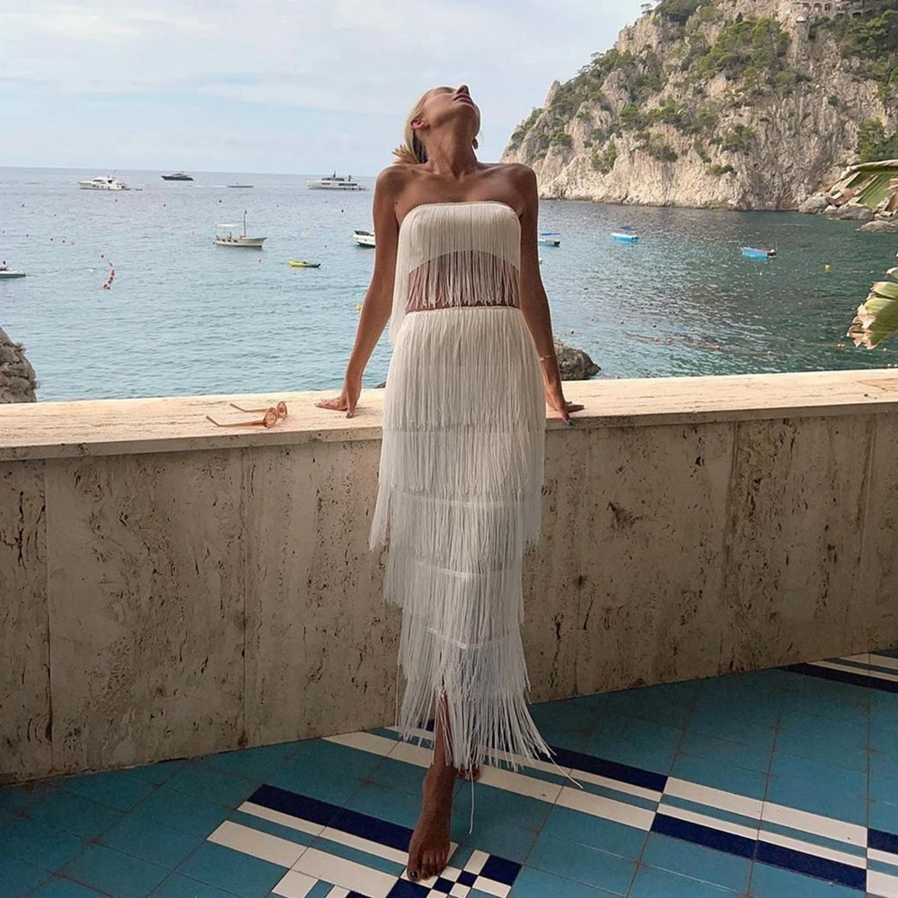 Combhasaki Women Vintage Summer Clothes Tassel Hem Strapless Bandeau Tube Tops+ Elastic Long Skirt 2Pcs Outfits Beach Streetwear
Combhasaki Women Vintage Summer Clothes Tassel Hem Strapless Bandeau Tube Tops+ Elastic Long Skirt 2Pcs Outfits Beach Streetwear