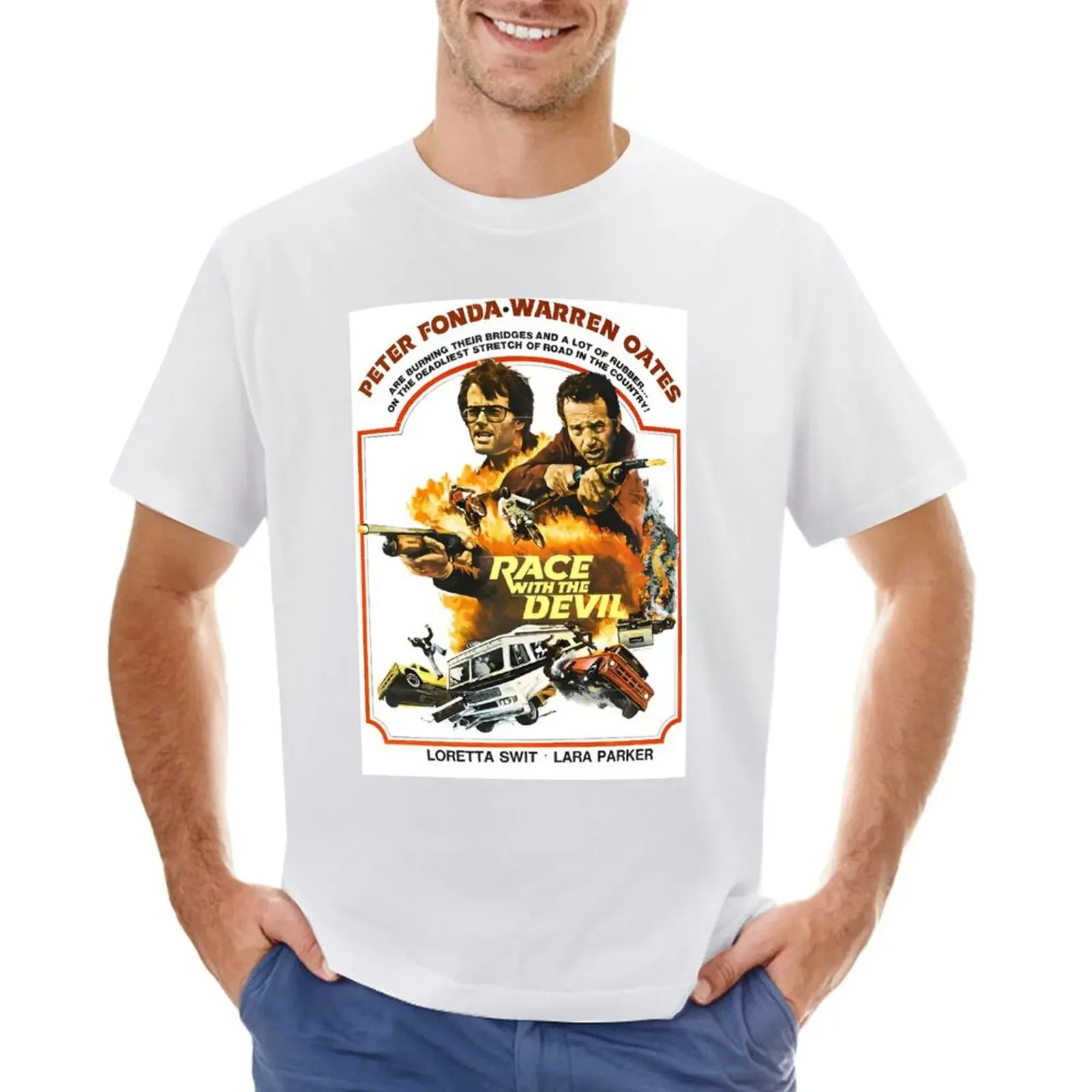 

1975 RACE WITH THE DEVIL WITH PETER FONDA VINTAGE MOVIE T-shirt plus sizes graphics customizeds hippie clothes sweat shirts, men