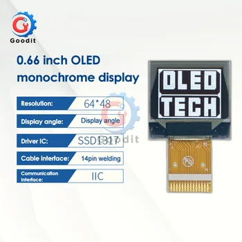 흰색 0.66 인치 OLED 디스플레이 14 핀 모듈 Ssd1317 64x48 0.66