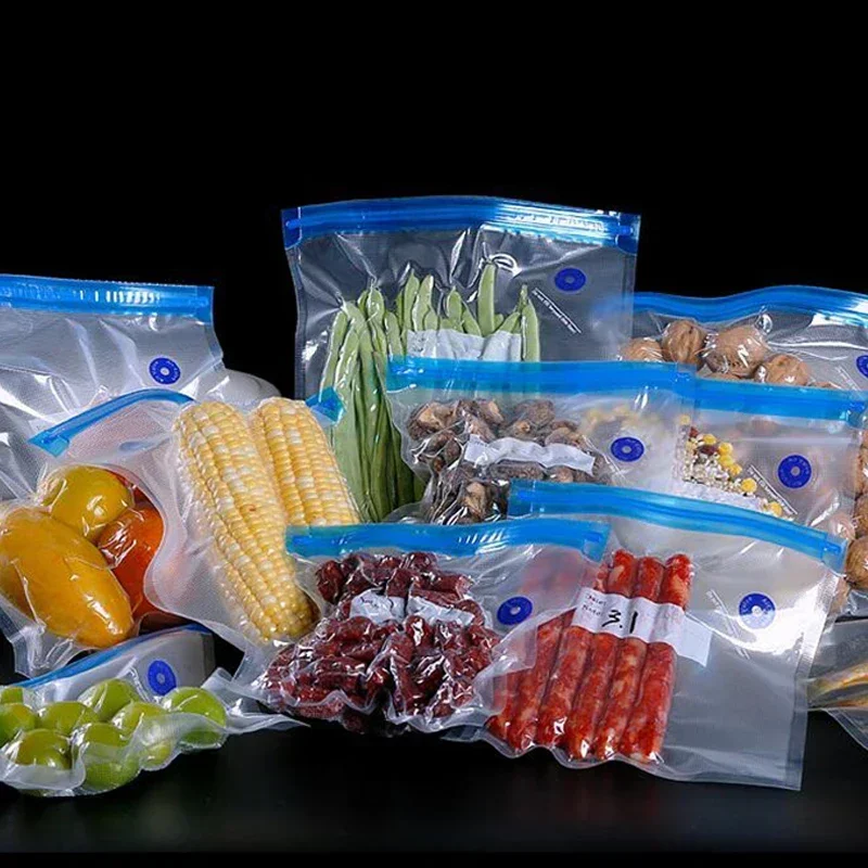 

Food Freezer Organizer Packaging Vacuum Fresh Keeping Sealer Bags Ziplock Vacuum Bag Bags 5pcs Food Reusable Storage Zipper Food