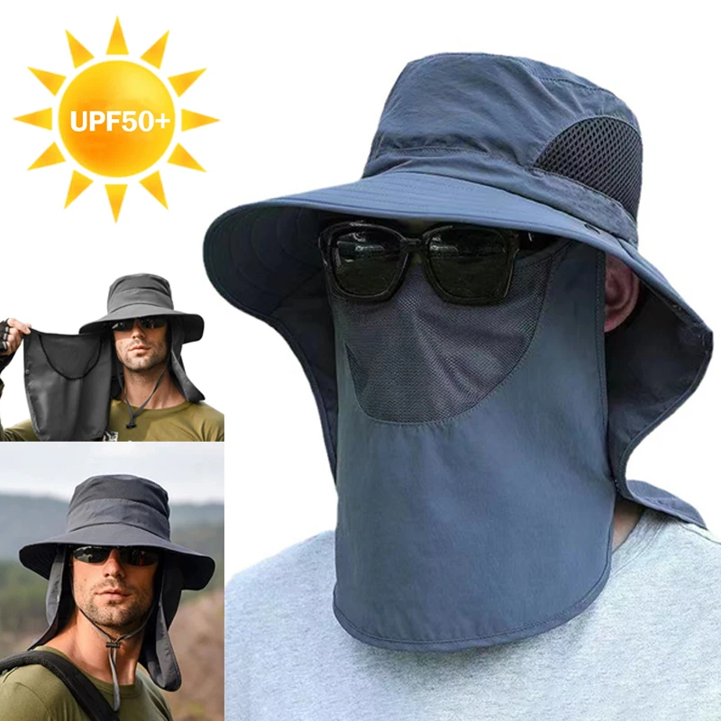 

Men Summer Sun Hats UV Protection Outdoor Hunting Fishing Caps Unisex Hiking Camping Visor Bucket Hat Removable Fisherman Hat