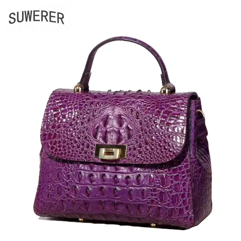 

SUWERER New Superior Cowhide Genuine Leather Women Handbags Embossed Crocodile pattern Fashion Luxury Lether tote Bag for women