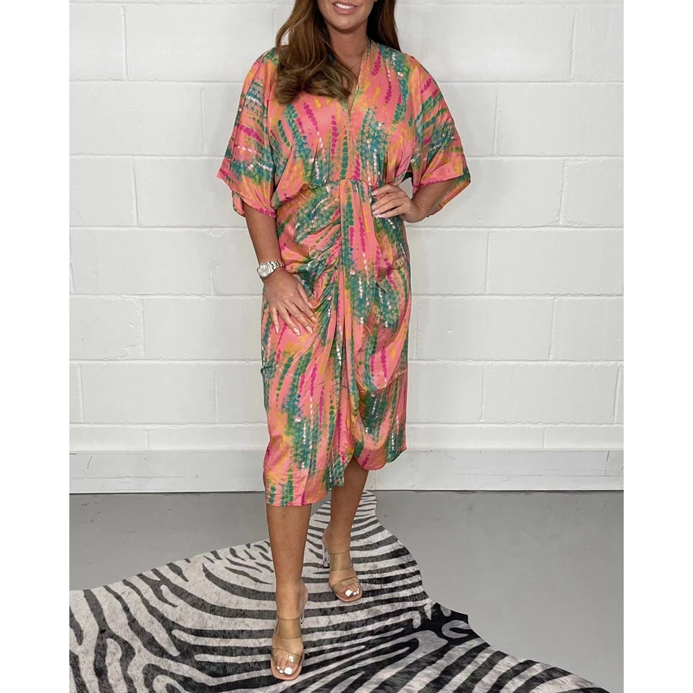 Summer Women Fashion Vintage Abstract Print Short Sleeve Work Midi Dress Elegant Femme Slit Front Casual V-Neck Evening Dress
Summer Women Fashion Vintage Abstract Print Short Sleeve Work Midi Dress Elegant Femme Slit Front Casual V-Neck Evening Dress