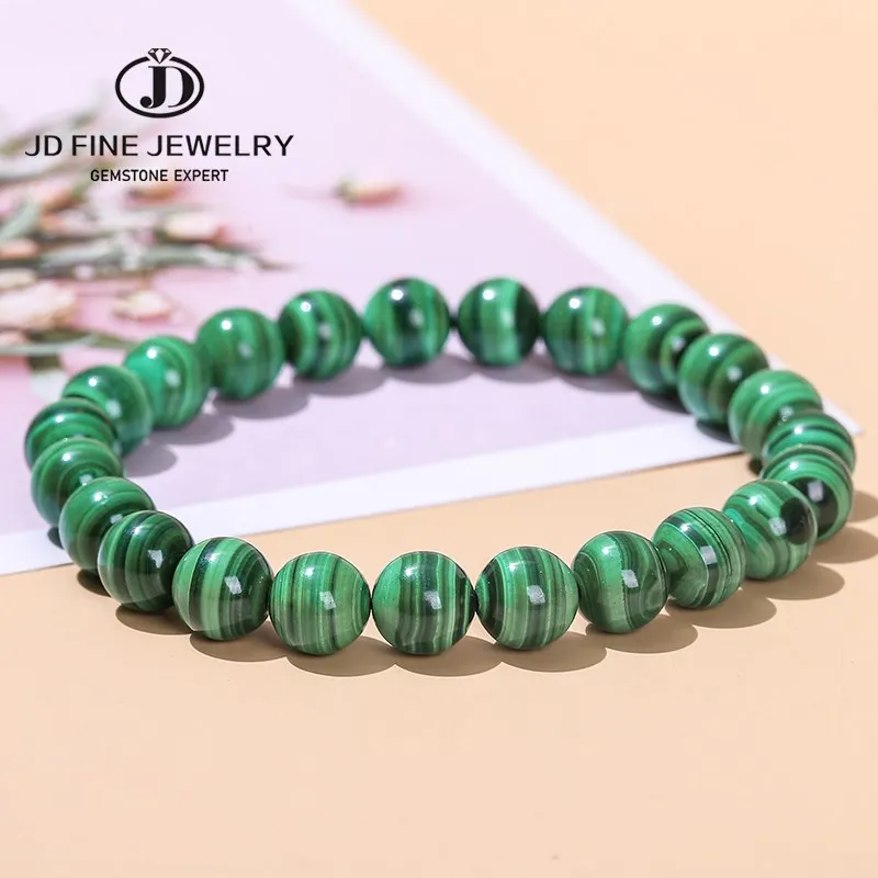 

JD 7A Top Quality Natural Genuine Green Malachite Stone Bracelet Women Charm Couple Energy Round Bead Strand Yoga Bangles Gift