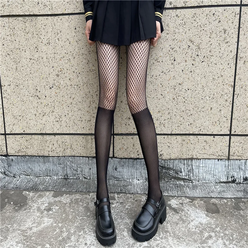 

Fishnet Socks JK False Leg Splicing Silk Stockings Women Thin Sexy Black Silk False High Leg Pantyhose Anti-hook Wire