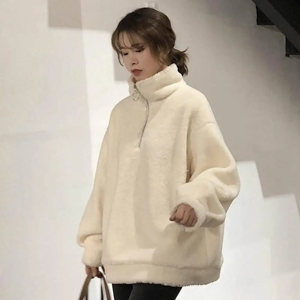 Fall Winter Women Sweatshirt Zipper High Collar Solid Color Thick Plush Long Sleeve Pullover Loose Warm Cold-proof Mid Length La
Fall Winter Women Sweatshirt Zipper High Collar Solid Color Thick Plush Long Sleeve Pullover Loose Warm Cold-proof Mid Length La