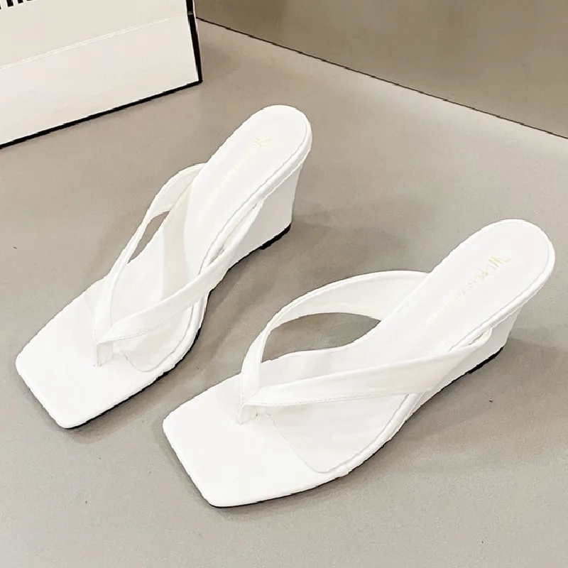 Square Toe Clip Toe Flip Flops Women Summer Outdoor Comfortable Open Toe Wedges Slide Sandals Fashion Simple Non-slip Beach Shoe 30 S8a325cc6f2f9423fa8a1a233116c866dz