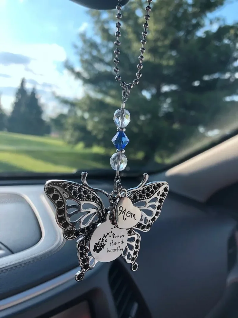 Loved One "Now She Flies with Butterflies" Large Silver Tone Butterfly Charms and Birthstone Crystal Rear View Mirror Car Charm
Loved One "Now She Flies with Butterflies" Large Silver Tone Butterfly Charms and Birthstone Crystal Rear View Mirror Car Charm