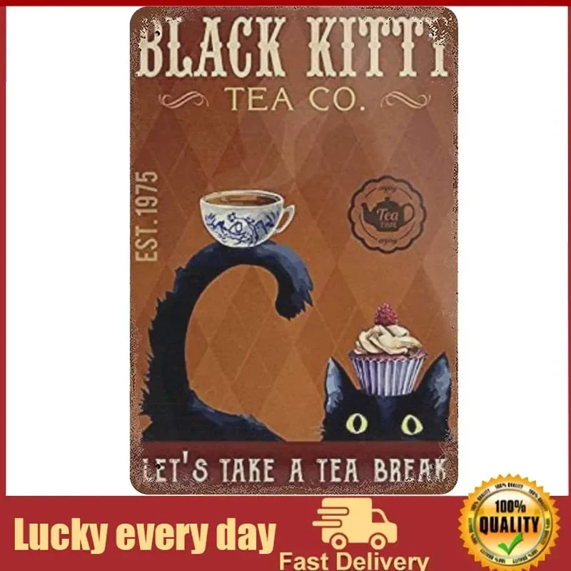 Habilboi Black Kitty Tea Company Let's Take A Tea Break Poster Gift for Tea Lovers Cat Lovers Vintage Metal Tin Sign for Men 
Habilboi Black Kitty Tea Company Let's Take A Tea Break Poster Gift for Tea Lovers Cat Lovers Vintage Metal Tin Sign for Men