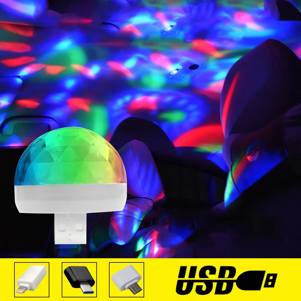

Car Led Auto Lamp USB Ambient Light DJ RGB Mini Colorful Music Sound USB-C Interface IOS Holiday Party Karaoke Home Ambient Led