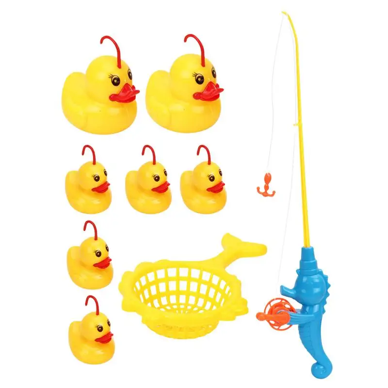 

Игрушечная утка для ванны, плавающий бассейн для ванной, набор для рыбалки, Игрушки для ванны, игра для рыбалки С рыболовным полюсом, 7 резиновых уток и рыбалка