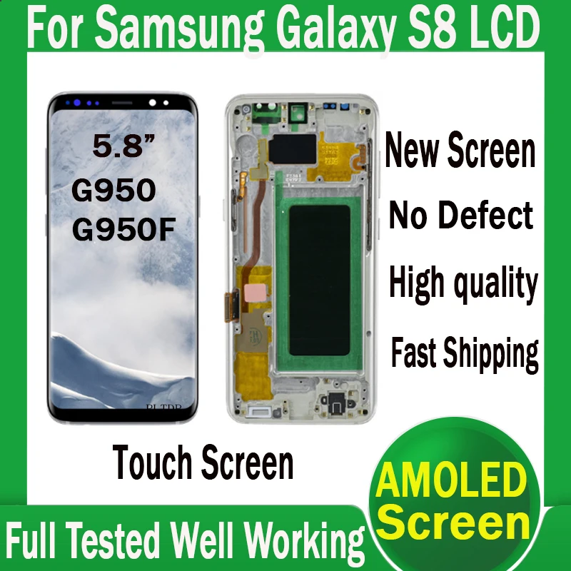 

For Samsung Galaxy S8 G950 G950F S8 Plus G955 G955F LCD Display Touch Screen Digitizer Assembly New Super AMOLED With Frame