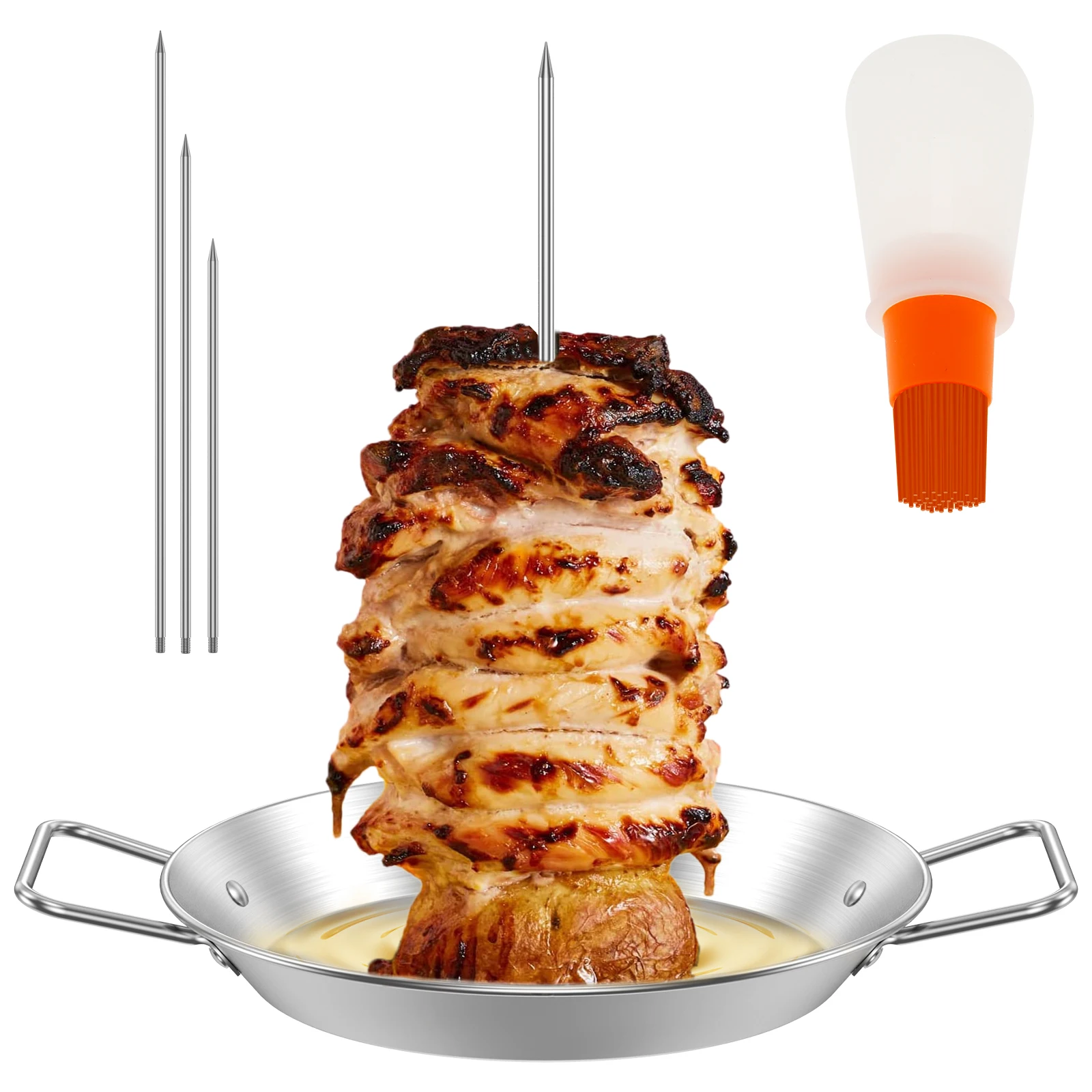 Al Pastor Skewer for Grill Stainless Steel Vertical Skewer with 3 Removable Spikes Oil Bottle Brush Brazilian Spit Stand
Al Pastor Skewer for Grill Stainless Steel Vertical Skewer with 3 Removable Spikes Oil Bottle Brush Brazilian Spit Stand