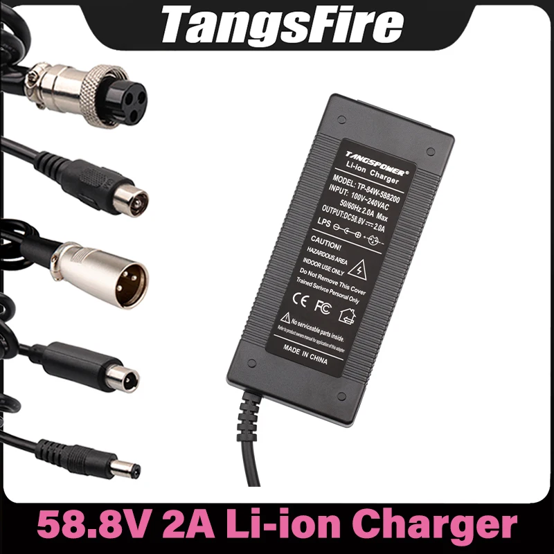 

58.8V 2A Lithium Battery Charger 14S for 52V Electric scooter bicycle balance bike Li-ion Battery charger XLR/GX16/DC connector