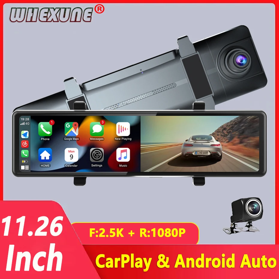 

2.5K Dual Lens 11.26 Inch Carplay & Android Auto Wireless 1440P Wifi Dash Cam Rearview Mirror Car DVR GPS Tracker Video Recorder