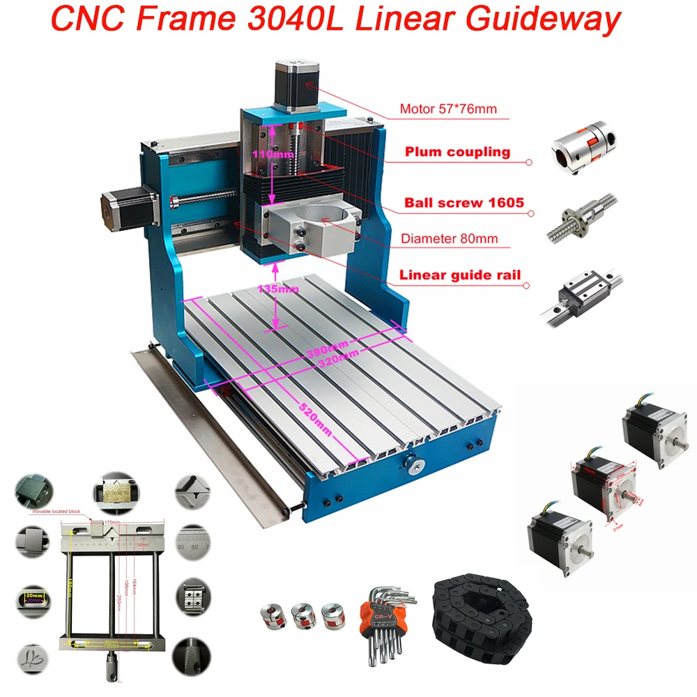 

LY CNC Frame 3040L Linear Guideway 3 Axis 4 Axis with 3pcs Stepper Motor NEMA 23 for DIY CNC Engraving Milling Drilling Machine