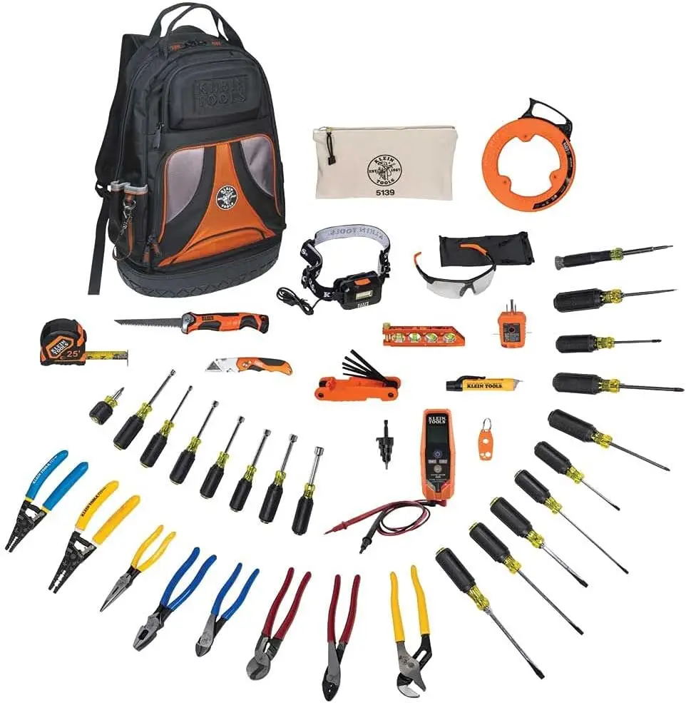 Набор ручных инструментов Klein Tools 80141 включает в себя плоскогубцы, отвертки, гайки, рюкзак и другие инструменты для работ, 41 штука
Набор ручных инструментов Klein Tools 80141 включает в себя плоскогубцы, отвертки, гайки, рюкзак и другие инструменты для работ, 41 штука