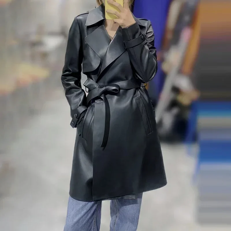 Korean casual 2023 spring new Haining genuine leather jacket for women's mid length belt sheep skin windbreaker
Korean casual 2023 spring new Haining genuine leather jacket for women's mid length belt sheep skin windbreaker