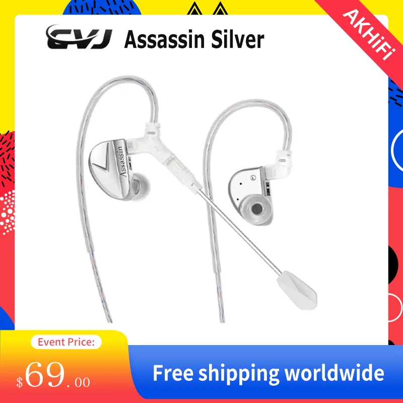 

CVJ Assassin Silver in Ear Earphones 1BA+1DD+1Vibrate Game Mode HIFI Microphone Hybrid Tuning Switch Wired Earbuds IEM Headphone