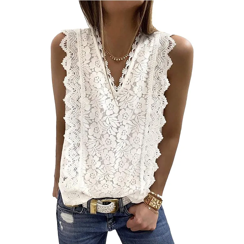 Summer Solid Color Sleeveless Tops Women Round Neck Vest Shirt Loose Top New Fashion Casual Sexy Sleeveless Lace Top Elegant
Summer Solid Color Sleeveless Tops Women Round Neck Vest Shirt Loose Top New Fashion Casual Sexy Sleeveless Lace Top Elegant