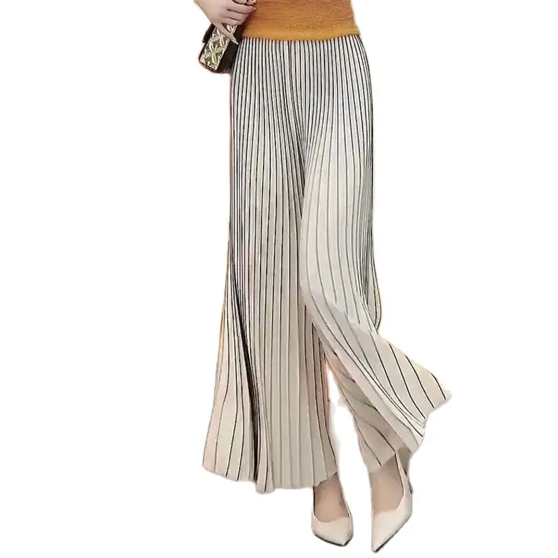 

2022 Spring Summer New Women Miyake Folds Wide Leg Pants Solid Color High Waist Oose Leisure Wild Drape Trousers Female A765