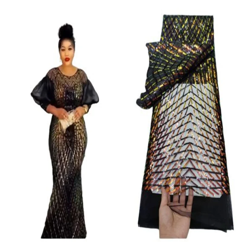 Black /Gold African Lace Fabric 2023 High Quality Sequence Material Latest Nigerian French Sequins Lace Fabric For Party Dress 
Black /Gold African Lace Fabric 2023 High Quality Sequence Material Latest Nigerian French Sequins Lace Fabric For Party Dress