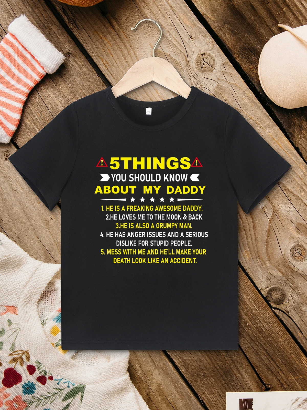 

My Daddy 5 Things Letter Print Kids T Shirt Fun Fashion Summer Unisex T-shirt Loose Comfy 3 to 7 Years Boys and Girls Clothes