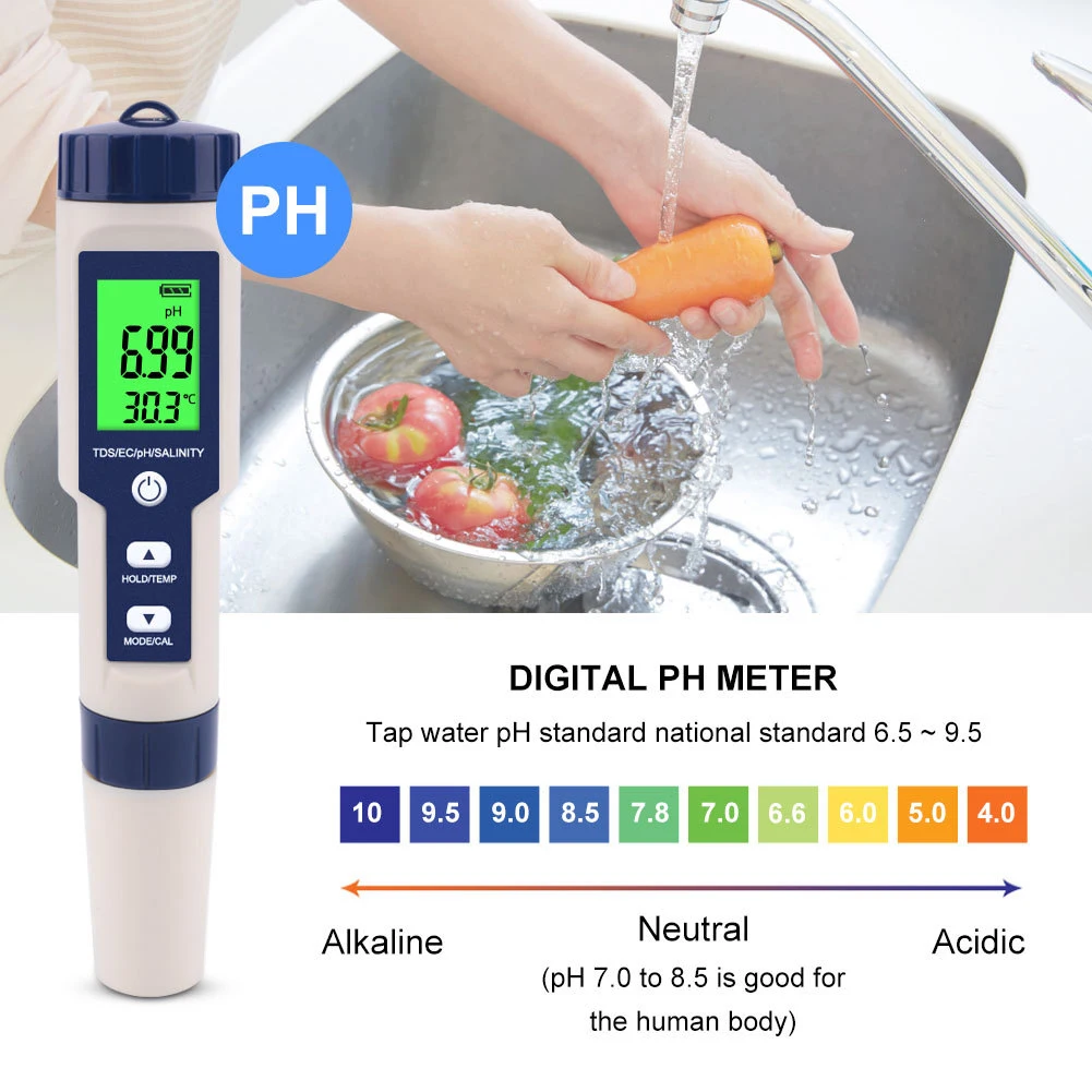 5 in 1 PH/TDS/EC/ORP/Temperature Meter PH Meter Digital Water Quality Monitor Tester for Pools Drinking Water Aquariums Tools
5 in 1 PH/TDS/EC/ORP/Temperature Meter PH Meter Digital Water Quality Monitor Tester for Pools Drinking Water Aquariums Tools
