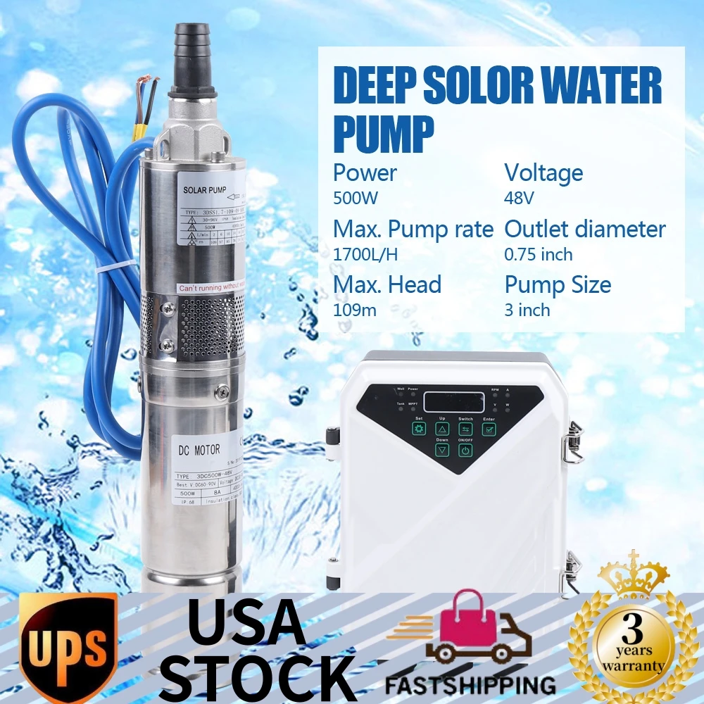 

3" DC Screw Solar Water Pump 48V 500W Submersible Well Garden Irrigation Kits +MPPT Controller