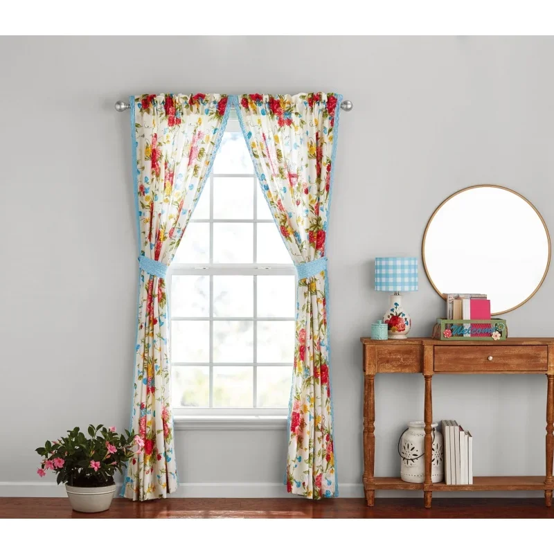 

Pioneer Woman Sweet Rose light filtering Rod pocket window curtain panel, set of 2, multi-color, 40x84