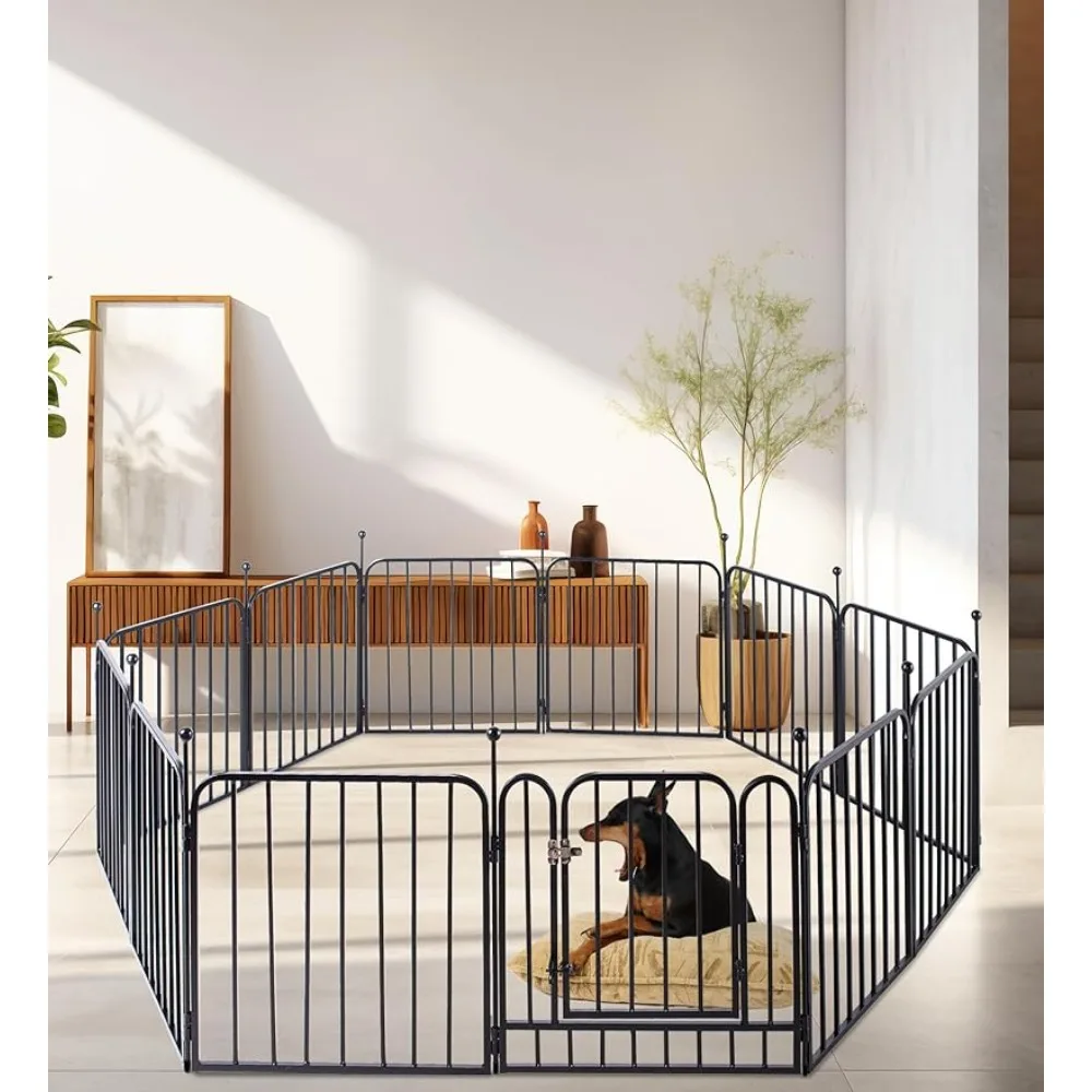 

36" Dog Fence Puppy Pen Outdoor Dog Kennel Indoor Large Heavy Duty Metal Play Yard 12 Panels Freight Free Pet Playpen Cages Cage