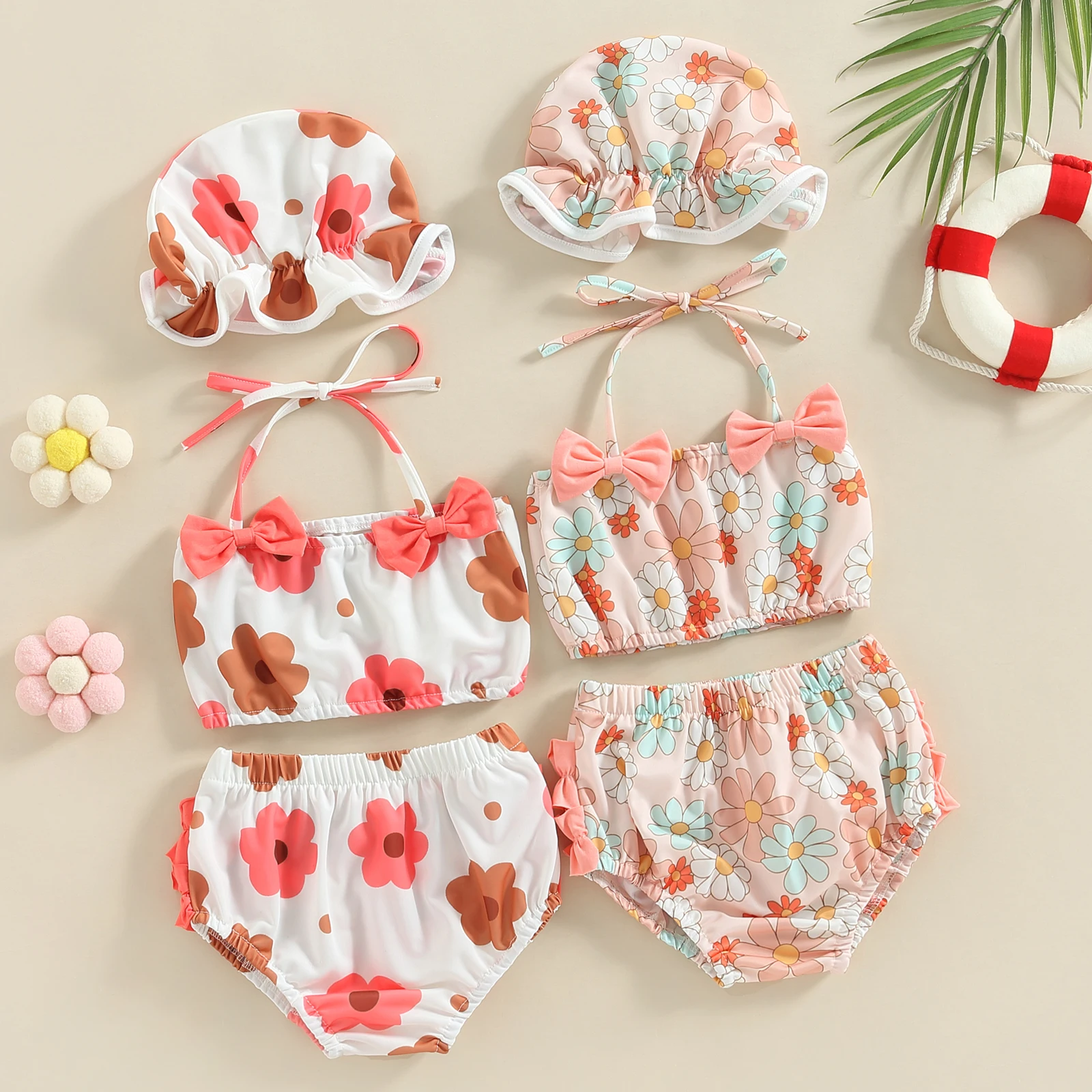 

Tregren 0-24M Baby Girls Floral Print Bikinis Swimsuit Summer Swimwear with Swim Caps Beach Bathing Suit for Newborn Infant