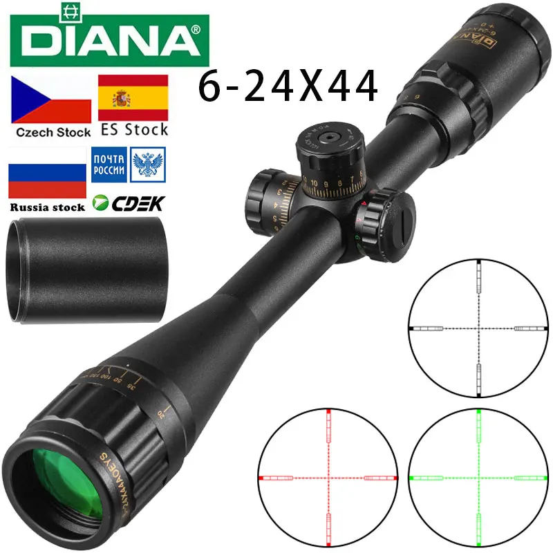 DIANA 6-24X44 hunting tactical optics cross red light rifle scope Green Red Illuminated sniper rifle scope airsoft air weapons
DIANA 6-24X44 hunting tactical optics cross red light rifle scope Green Red Illuminated sniper rifle scope airsoft air weapons