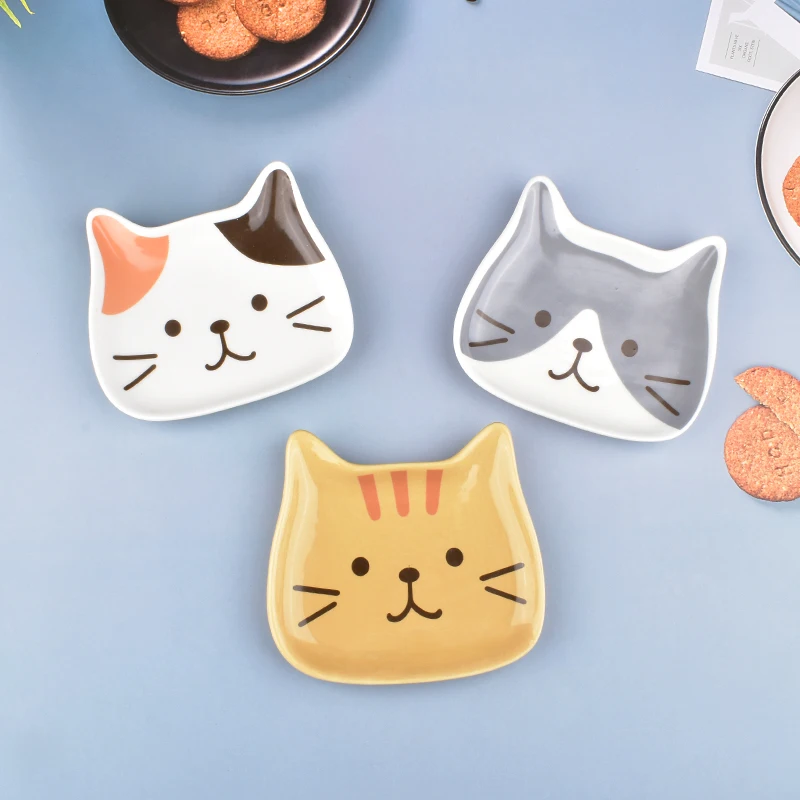 

Creative Cartoon Cute Cat Face Saucer Sushi Pastry Dish Soy Sauce Vinegar Household Tableware Snack Dessert Plate Seasoning Bowl