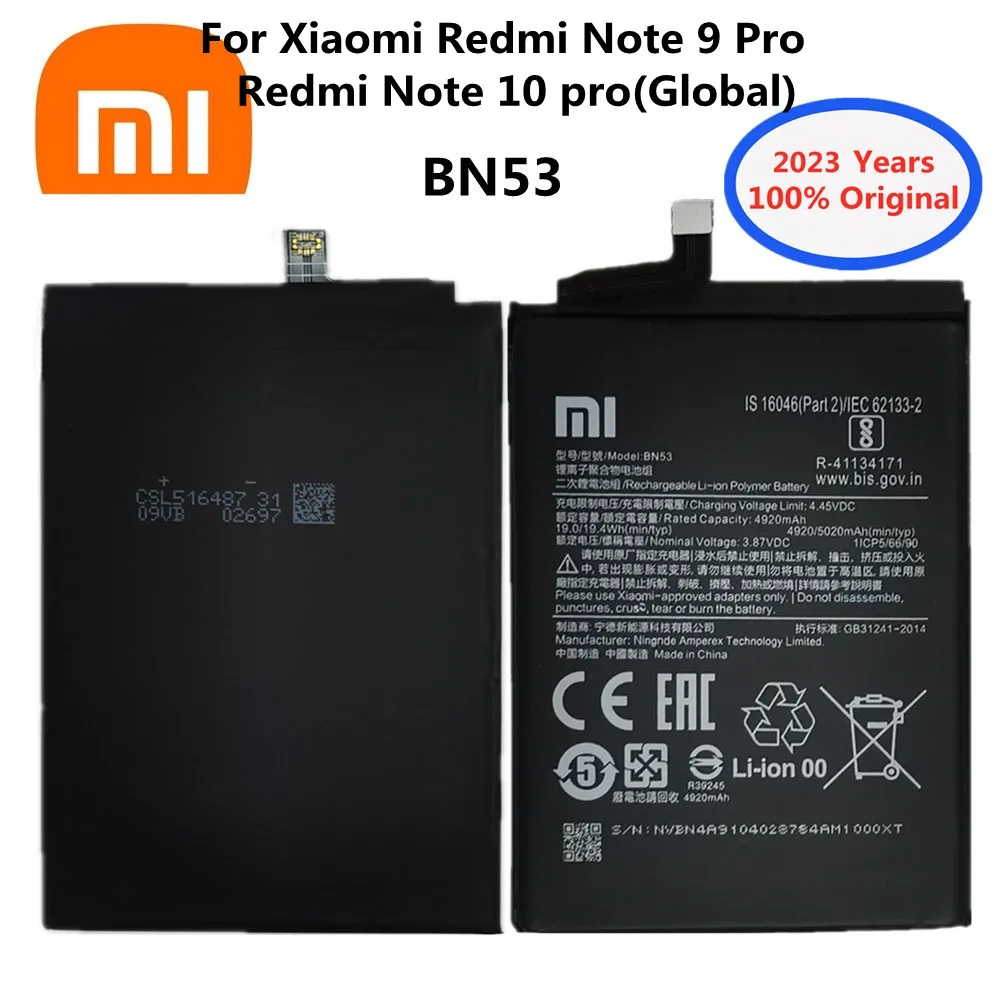 2023 Years 100% Original BN53 Battery For Xiaomi Redmi Note 9 Pro / Redmi Note 10 pro (Global) 5020mAh Phone Bateria Batteries
2023 Years 100% Original BN53 Battery For Xiaomi Redmi Note 9 Pro / Redmi Note 10 pro (Global) 5020mAh Phone Bateria Batteries
