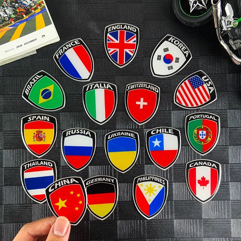 

World National Flag Sticker 3D Reflective Motorcycle Accessories Badg Decals For Korea France Spain Brazil Chile ukraine Italy