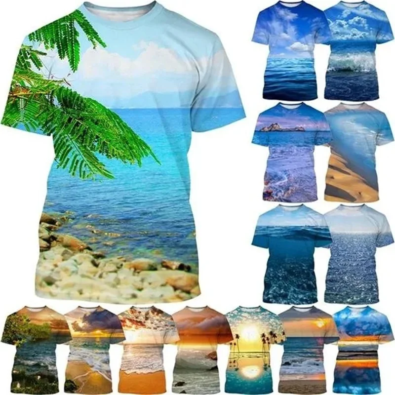 

Summer Seaside Scenery Graphic T-Shirts Fashion Men's Tops Casual Beach Style 3D Printed Nature Scenery Graphic T Shirts 150-4XL