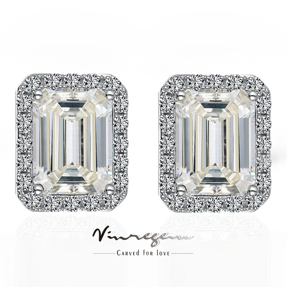 

Vinregem GRA 3EX VVS D Color Emerald Cut 2-3CT Real Moissanite Diamond Gems Studs Earrings for Women 925 Sterling Silver Jewelry