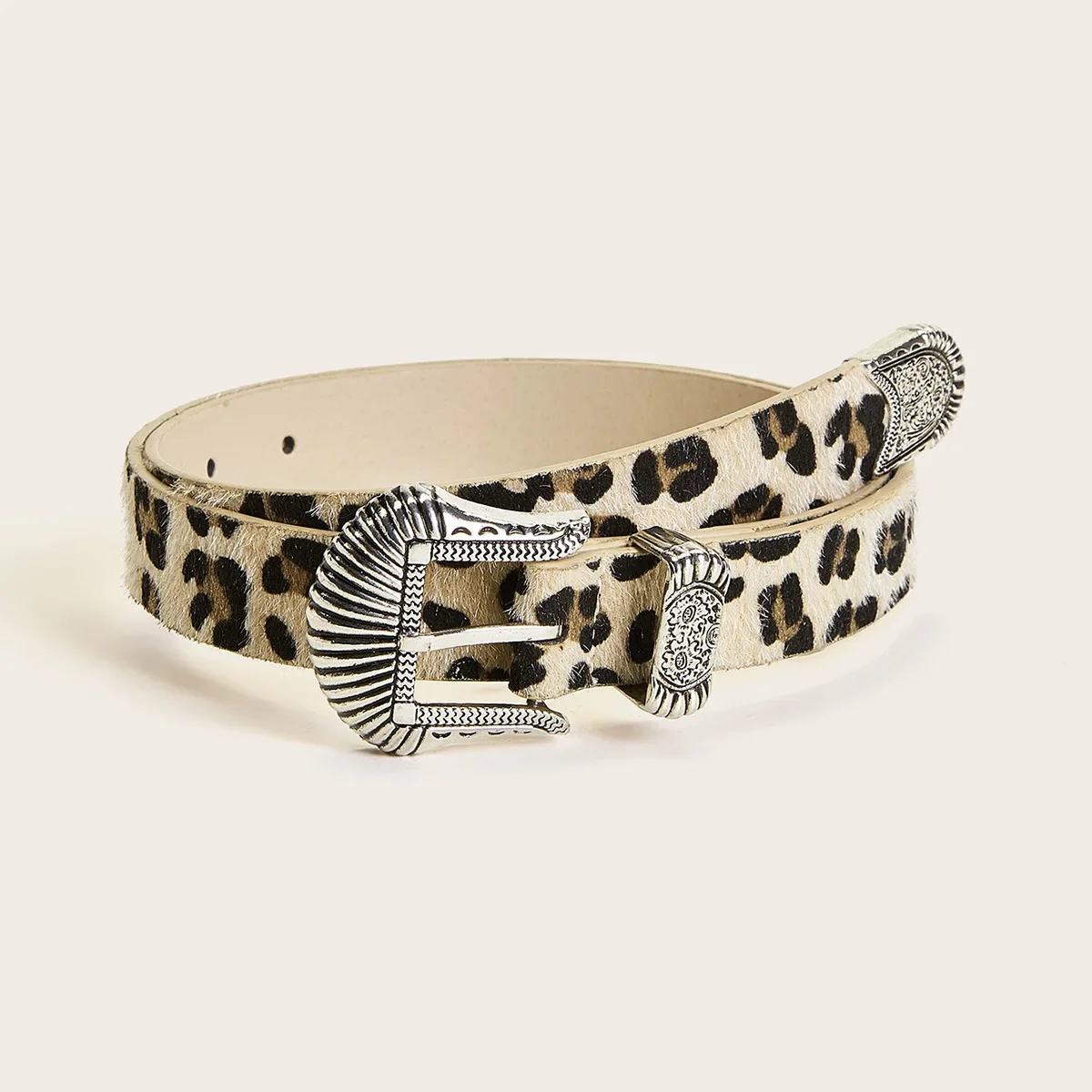 

Vintage Carved Leopard Belt Fashionable Versatile Faux Horsehair Western Style Belt Jeans Accessories Alloy Buckle Women's Belt